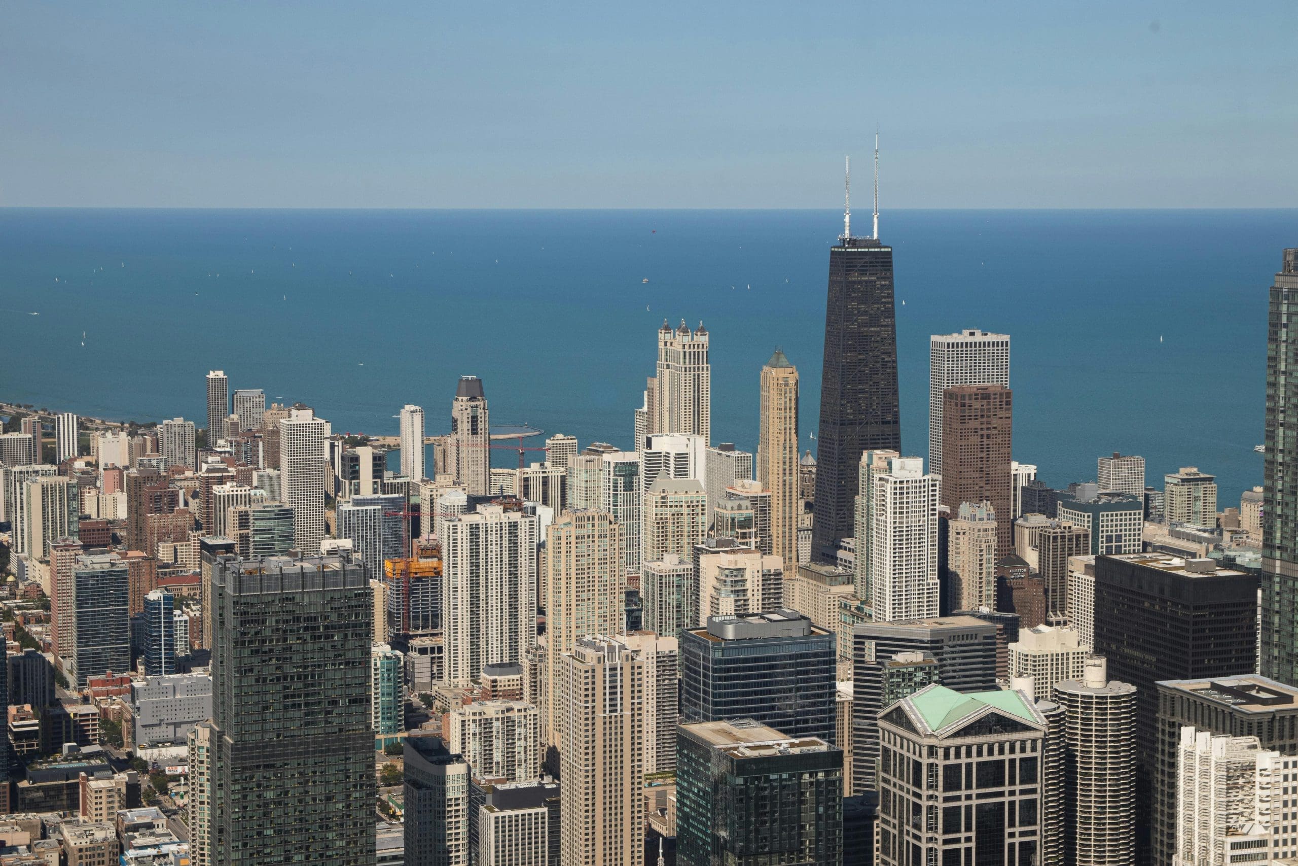 Looking north towards the River North skyline and Lake Michigan.