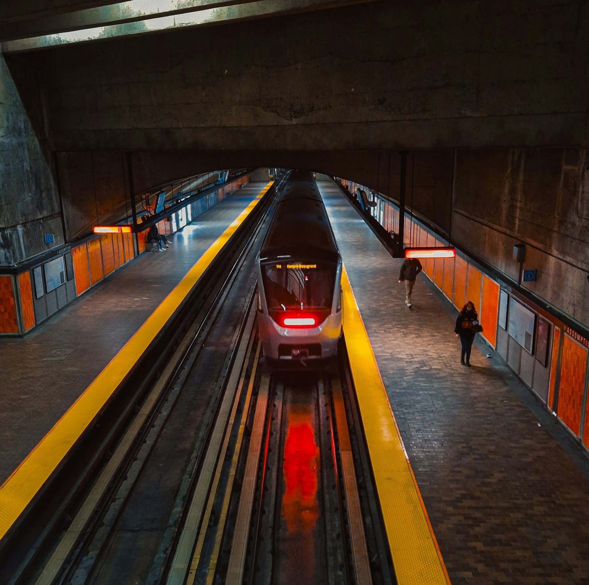 A train pulling into a station in Montreal