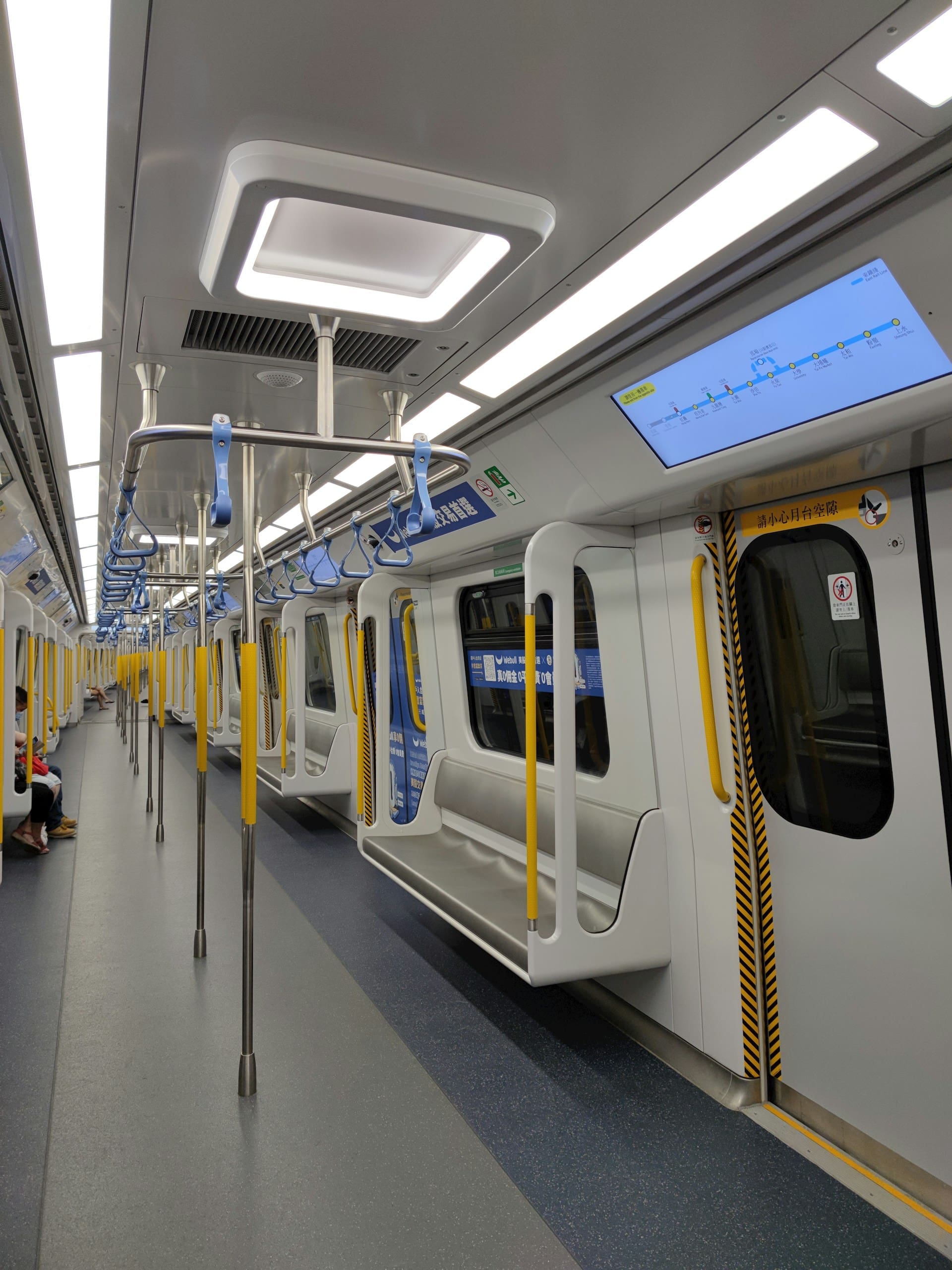 The inside of a train in Hong Kong.