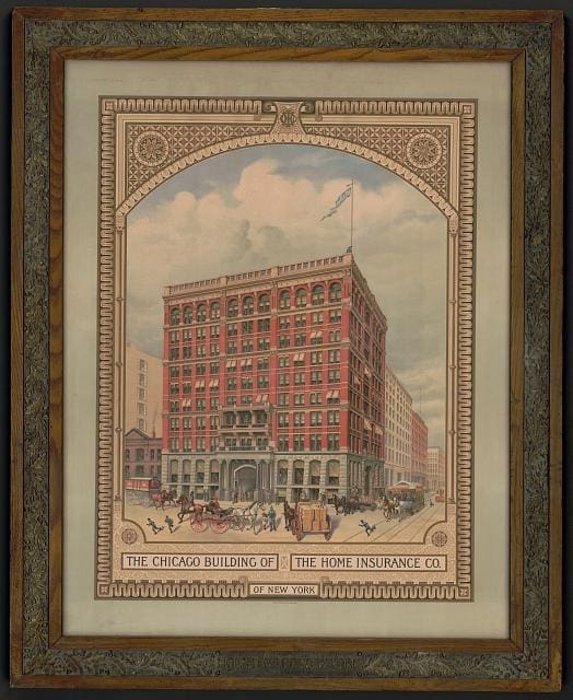 A drawing of the Home Insurance Building in Chicago.