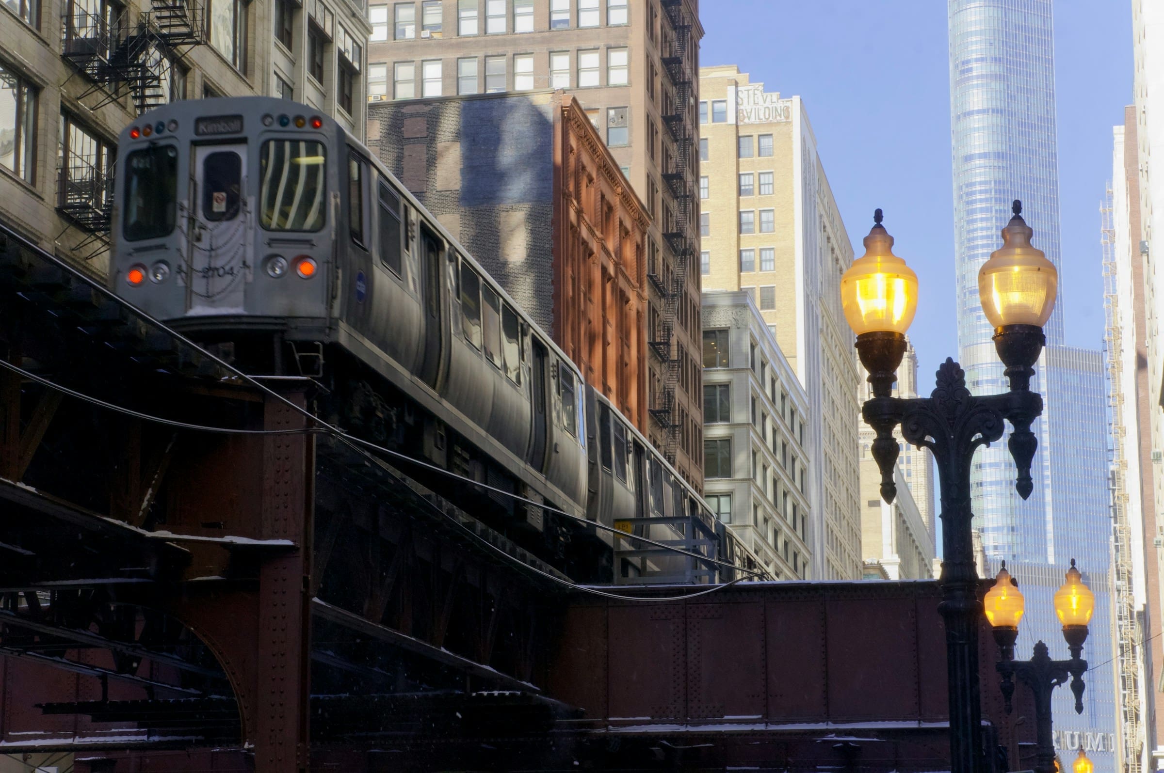A photo of a train in Chicago.