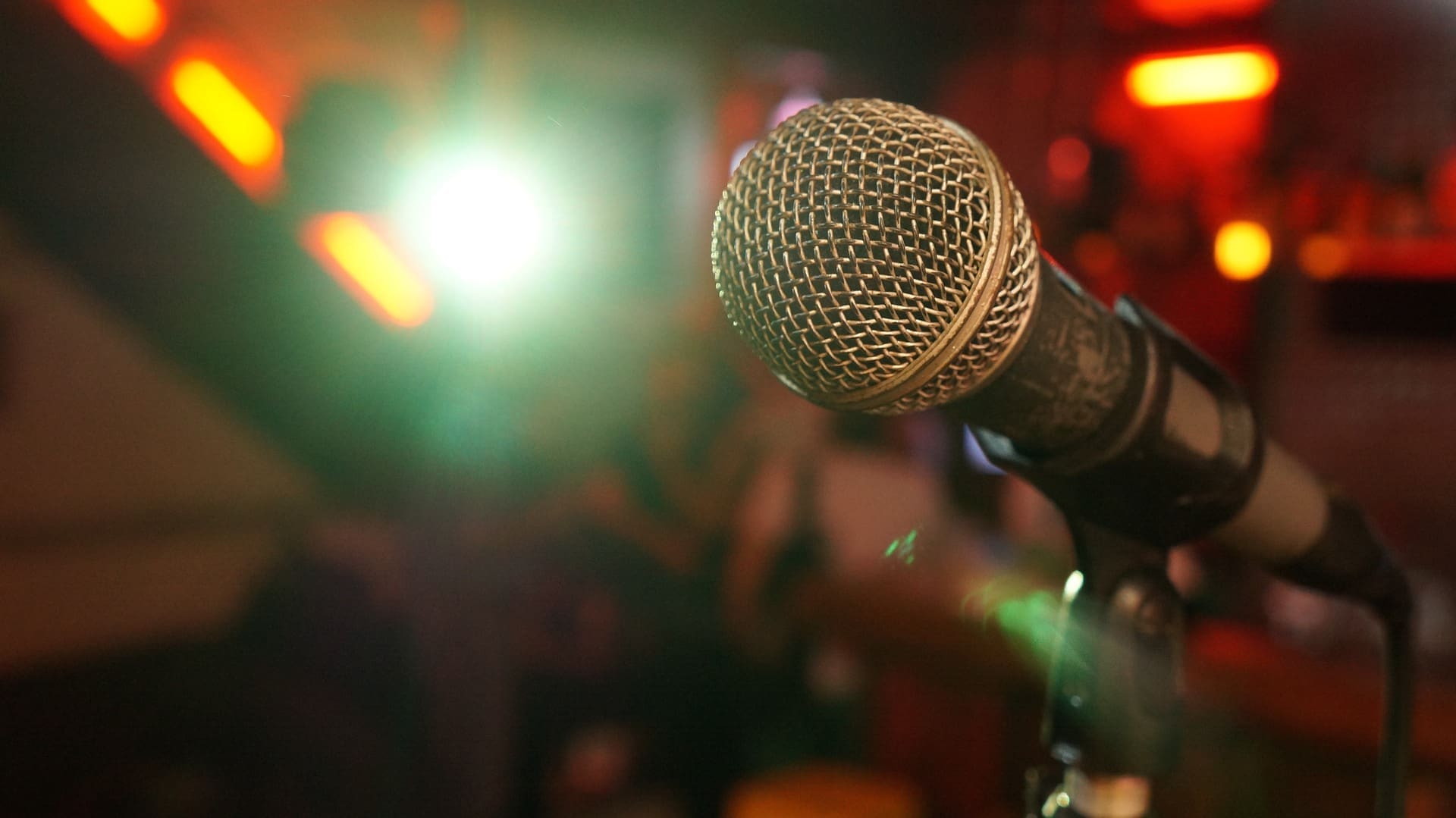 A microphone on a stage.