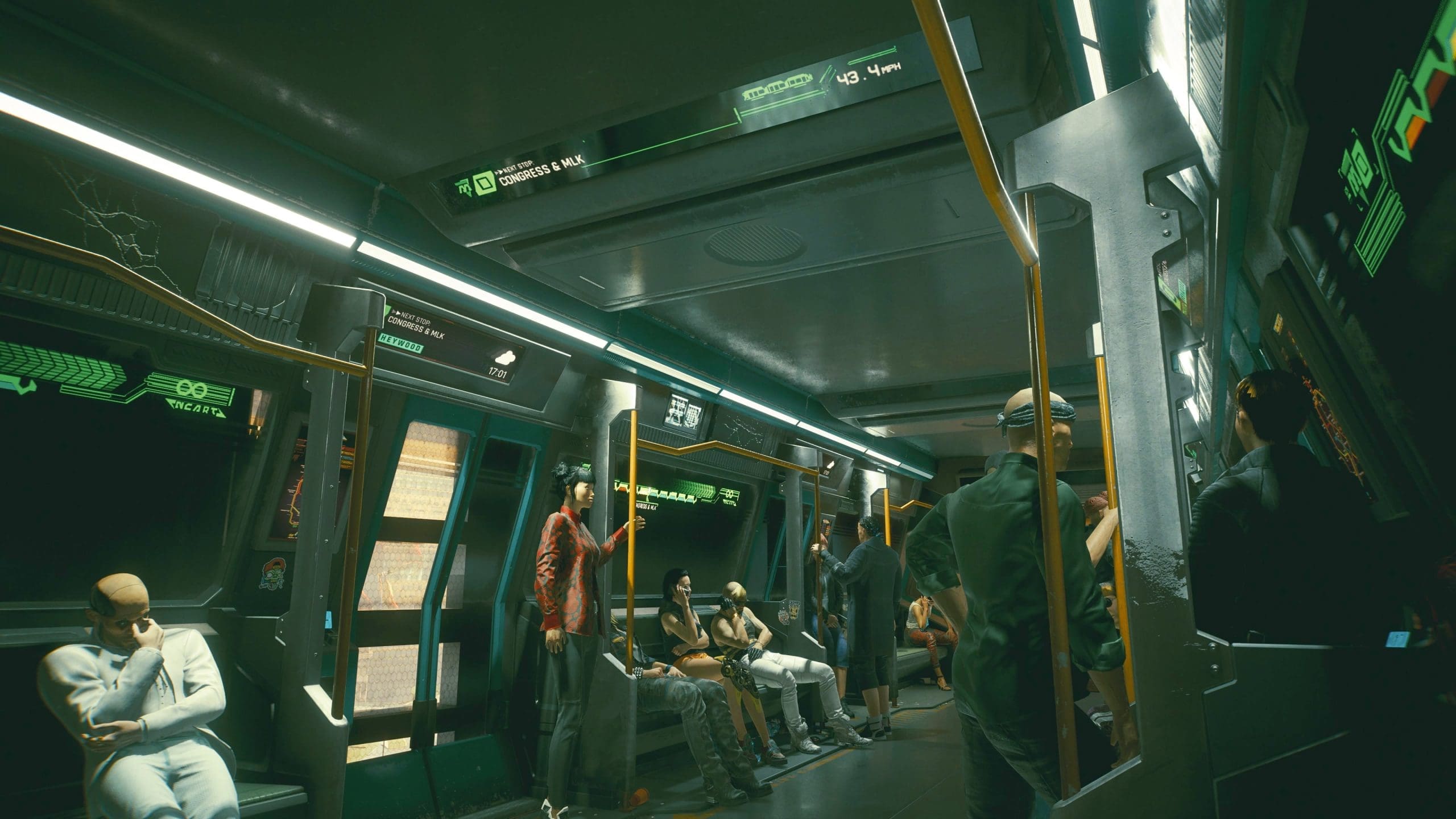 A gameplay image of the Night City Transit System In Cyberpunk2077.